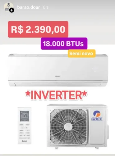 Ar Split Gree INVERTER 18.000 BTUs+ Nota + Garantia+ Cartão 12x