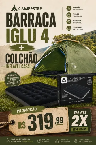 BARRACA IGLU 4 PESSOAS E COLCHÃO INFLÁVEL CASAL BELFIX