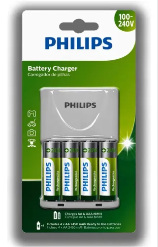 Carregador Philips 4 Pilhas Recarregáveis AA Original Lacrado NF