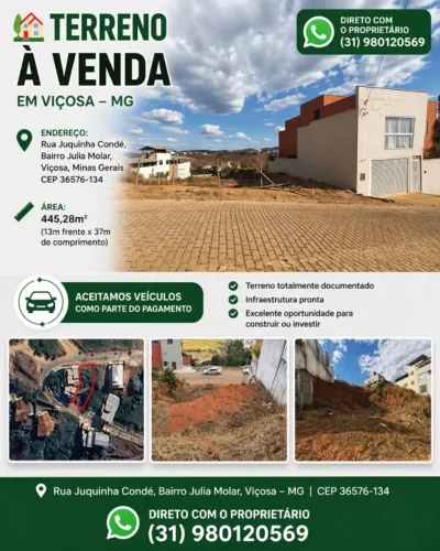 Terreno 445,28m² - Viçosa Minas Gerais