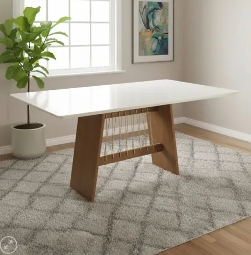 Mesa de Jantar Damia Natural 160 cm - Canela/Off White com Vidro