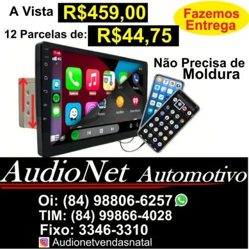 Multimídia 9 Polegadas 1 Din Ajustavel Carplay Android Auto Espelhamento Bluetooth Usb Aux