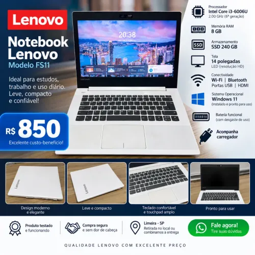 Notebook Lenovo FS11 i3 | 8GB RAM | SSD 240GB | Windows 11