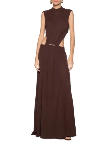 Vestido Animale Jersey Cut Out Franzido Marrom - Tam. P | Novo com Etiqueta