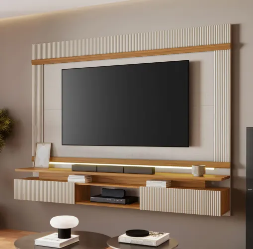 Painel NT1370 com Portas Deslizantes e Detalhe Canelado p/ TV até 75? - Entrega Imediata