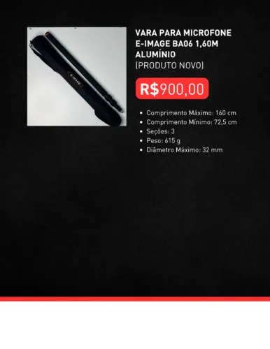 VARA PARA MICROFONE E-IMAGE BA06 1,60M ALUMÍNIO