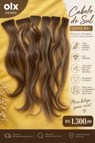 Cabelo Humano do Sul Loiro Mel 100g - Mega Hair R$ 1.300