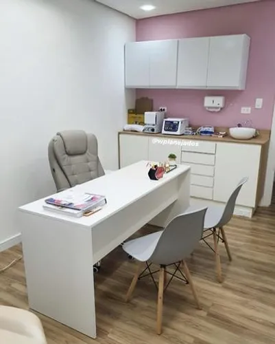 Conjunto Consultório Mesa Atendimento  Gabinete e Armário Aereo