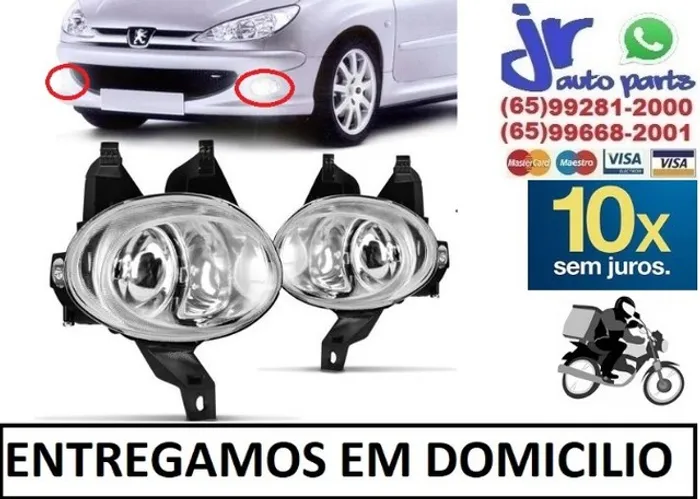 Par Farol de Milha Peugeot 206 2005 06 07 08 09 10 Auxiliar Neblina Modelo Bocão