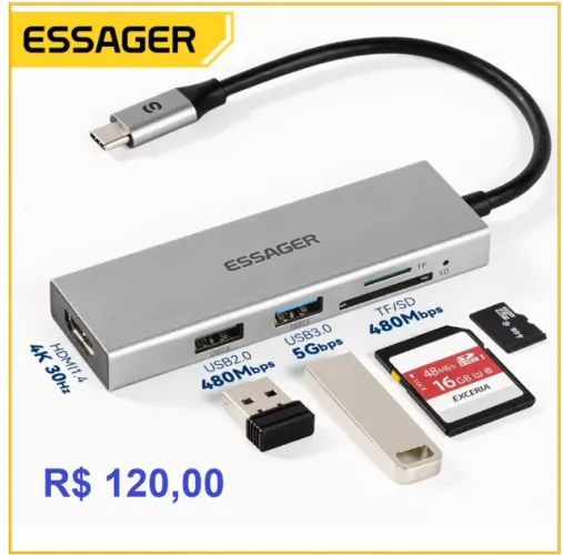 Hub tipo C para hdmi / usb - a partir de 120,00 (baseus, vention, etc)