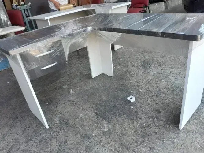 new - mesa cinza com branco + gavetas - frete gratuito