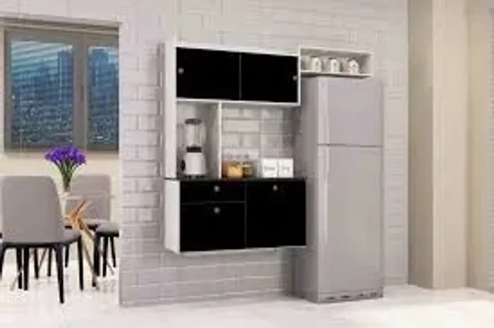 Armário Cozinha Suspensa Lara 4Pts 1Gv Preto Poquema - Entrega Rápida!