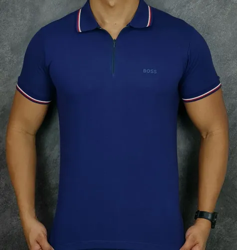 Camisa Polo sem botão - com zíper Azul royal moda 2025