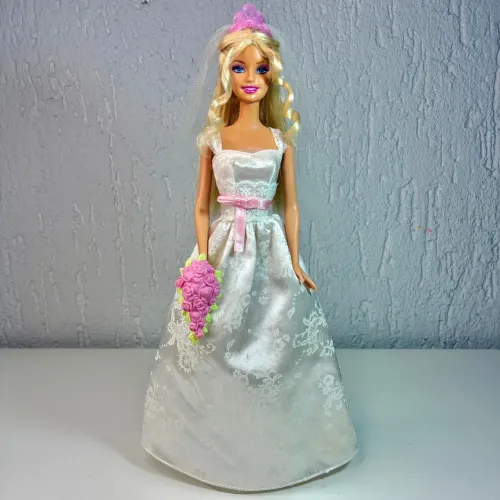 Mattel boneca barbie vestido de noiva buquê véu coroa original antiga coleção