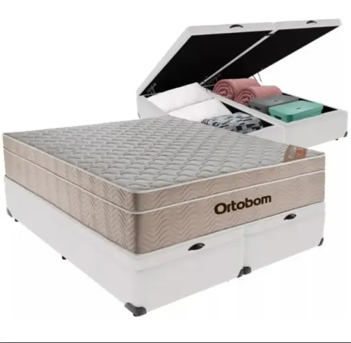 Colchão Queen Airtech Springpocket + Base Box Baú - ORTOBOM + BIOSTAR
