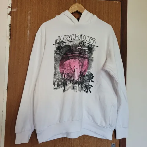 moletom feminino fechado branco com bolsos e capuz - tamanho G