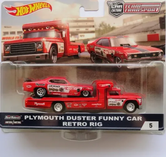 hot wheels team transport plymouth duster funny car retro rig novo lacrado