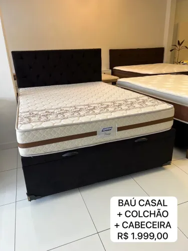Cama Box Baú Casal - Base Box Baú + Colchão GAZIN FLORA NOVO + Cabeceira - ENTREGAMOS 