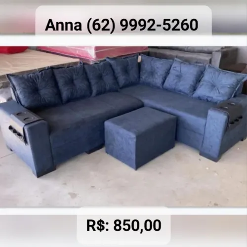 Sofá de canto azul com puff entrega grátis ((//))