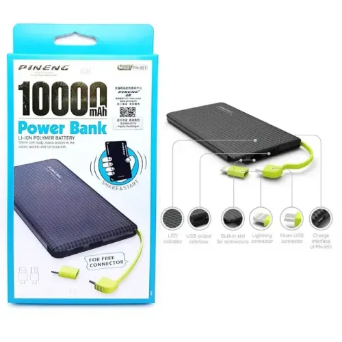  Carregador Portátil Power Bank Pineng 10000mah Para Celular Smartphone LED Indicador De C