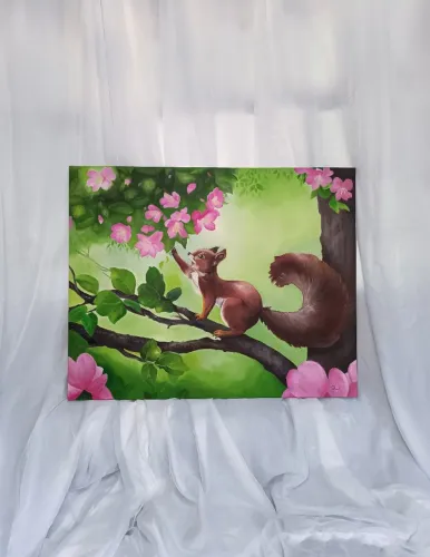 "O esquilo" - Pintura óleo sobre tela (80x100) - quadro decorativo 