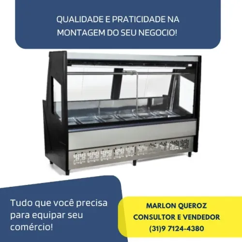 Balcão de Açougue Preto Vidro Reto Polar