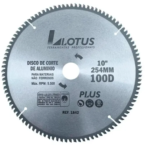 DISCO DE CORTE DE ALUMINIO LOTUS 10POL 254MMX100D PLUS