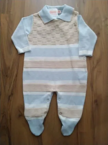 Roupa para bebê - Macacão  Bebê em linha Listrado Azul e Bege