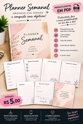 Planner digital semanal para ter uma rotina