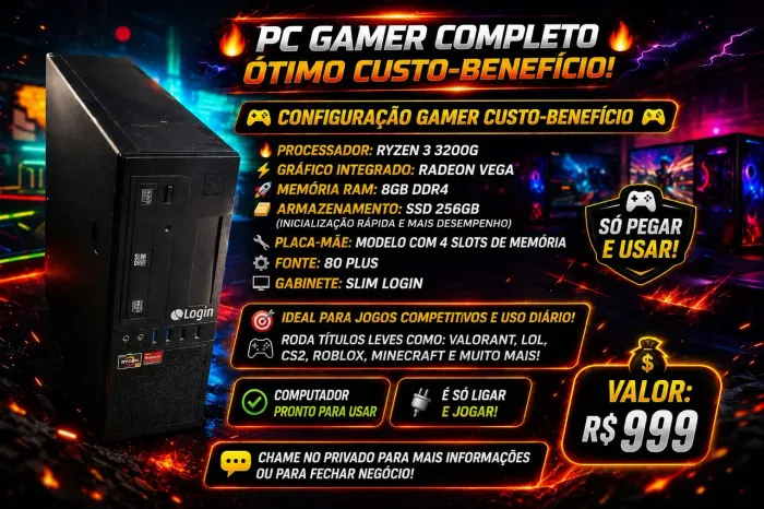 Cpu gamer ryzen 3 3200g 8gb + ssd