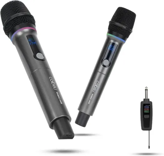 Kit 2 Microfone Dinâmico Duplo Sem Fio Profissional Para Karaokê e Igreja