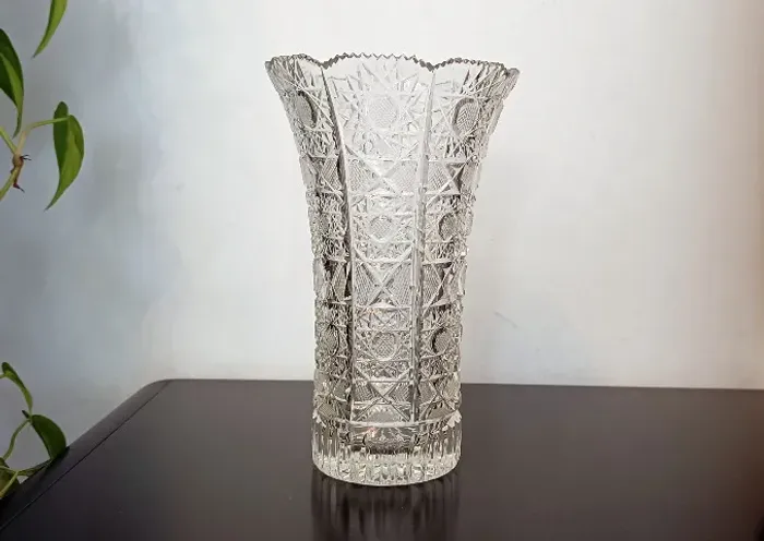 Vaso de Cristal Bohemia Lapidado Anos 50