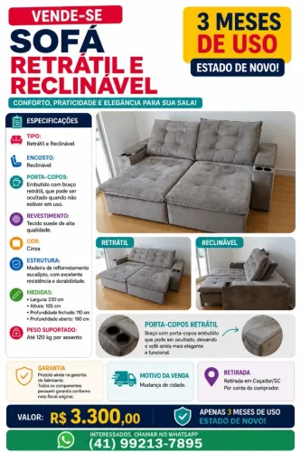 SOFÁ RETRÁTIL E RECLINAVEL