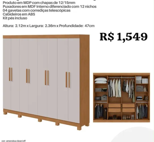 Guarda Roupa Casal 8 portas - Promoção