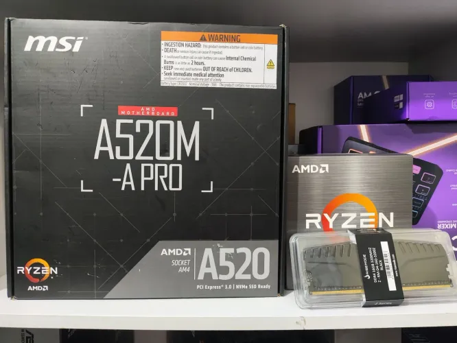 Kit upgrade Ryzen AM4 complaca mãe MSI A520M + 32gb de memória ram novo lacrado 