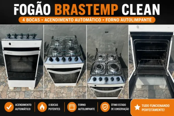 Fogão Brastemp Clean 4 Bocas - Acendimento Automático - Funcionando 100%