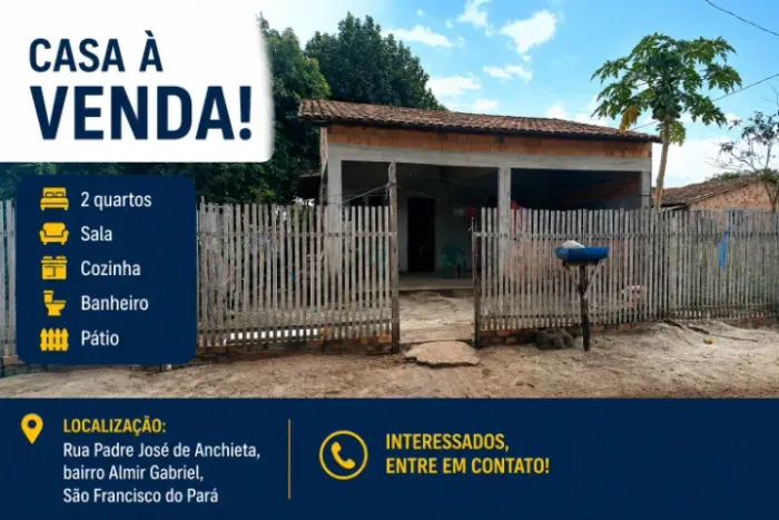 Casa em São Francisco do Pará, com 2 quartos, sala, cozinha, banheiro e Pátio.