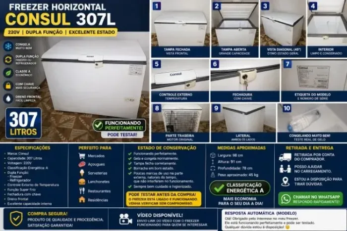 Freezer Horizontal Consul 307 Litros 220V | Dupla Função | Excelente Estado
