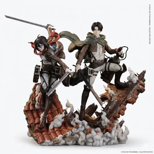 Mikasa & Levi Ackerman (Attack on Titan) - Estátuas Ultra Realistas Resina 35cm