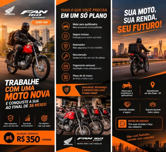 Locação, Honda Fan 160 Zero KM, aluguel de motos