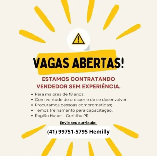 VAGA NA AREA DE VENDAS.
