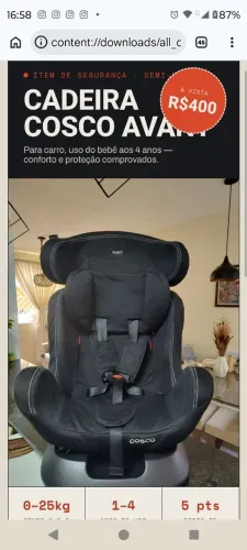 Cadeira de Carro Infantil Cosco Avant 0 a 25kg Semi-nova