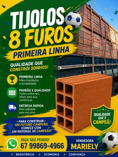 TIJOLOS 8 FUROS PRIMEIRA LINHA