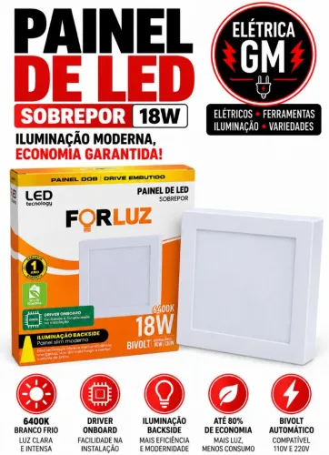 Painel de led sobrepor 18w 6400k forluz