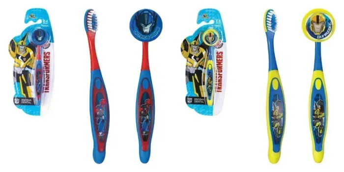 Kit com 2 Escovas de Dentes Transformers: 1x Optimus Prime + 1x Bumblebee Zein Dental