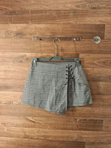 Short Saia Feminino Cinza Xadrez Acrobat - Cintura Alta - Tam P
