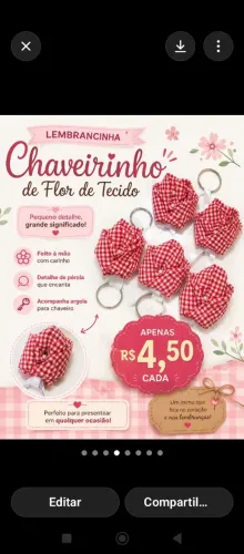 Vende se lindos chaveirinhos de flores de tecidos