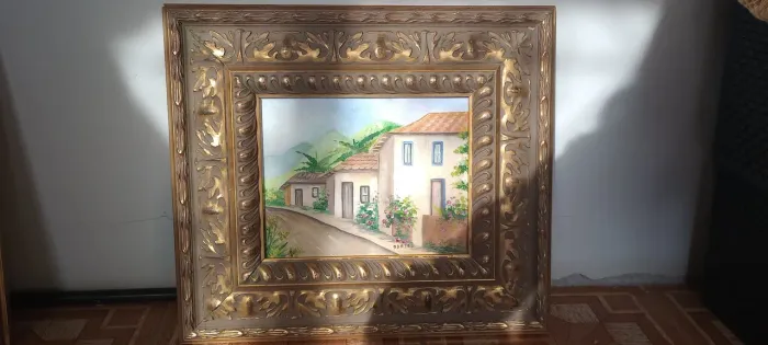 2 quadros pintados à mão com moldura