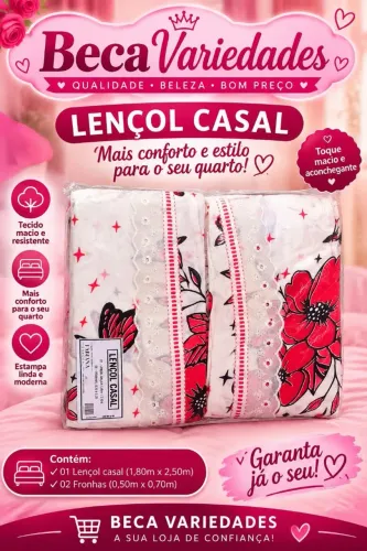 Kit de lençóis de casal, várias estampas e modelos.