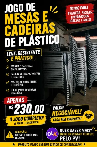 JOGO DE MESAS E CADEIRA DE PLÁSTICO